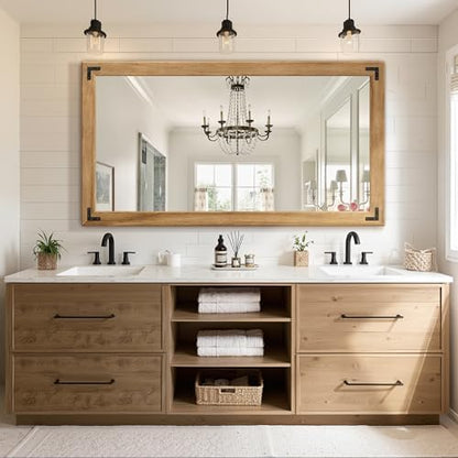 Wood Framed Bathroom Vanity Mirror for Wall, 30"x55" Farmhouse Mirror