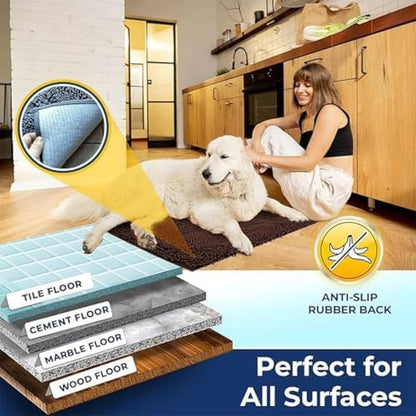 Muddy Mat® | Chenille Bathroom Rugs Quick Dry Microfiber Mats Non Slip Washable, Extra Thick, Soft and Highly Absorbent Bath Mats for Bathroom, Kitchen, and Shower Floor - Brown 36"x60"