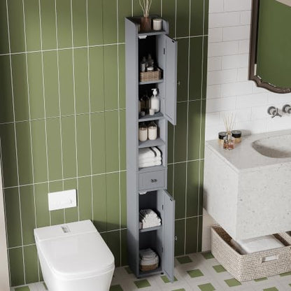ChooChoo Narrow Bathroom Storage Cabinet with Adjustable Shelves and Drawer