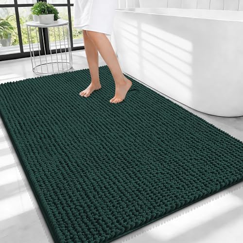 OLANLY Thick Chenille Large Bathroom Rugs Mats 40x32, Blackish Green