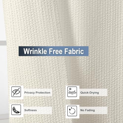 OWENIE Cream Shower Curtain for Bathroom 84 Inches Eatra Long, Elegant 3D Embossed Textured Cloth Waffle Shower Curtain, Modern Luxury Hotel Style, Water Repellent, Machine Washable, 72X84, Cream