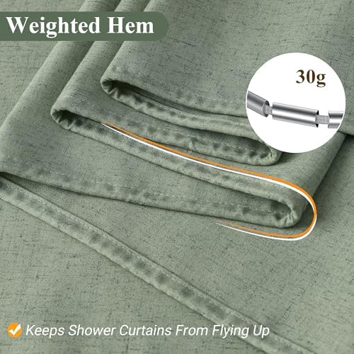 Naturoom Linen Shower Curtain 72 Inch Long for Bathroom Light Sage 1 Panel