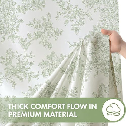 Spring Extra Long Sage Green Floral Shower Curtain W72*L96 Inches