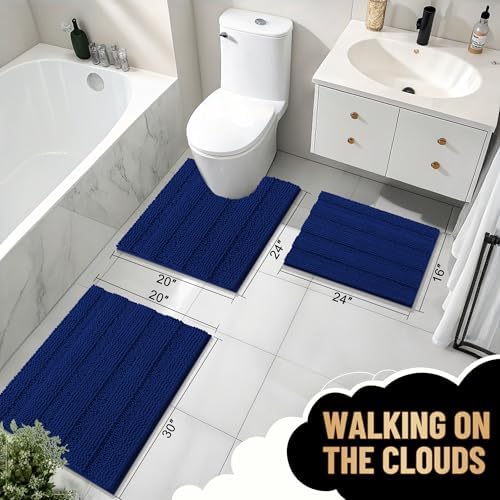 OLANLY Thick Large Bathroom Rugs 45x27, Soft Chenille Bath Rugs, Navy