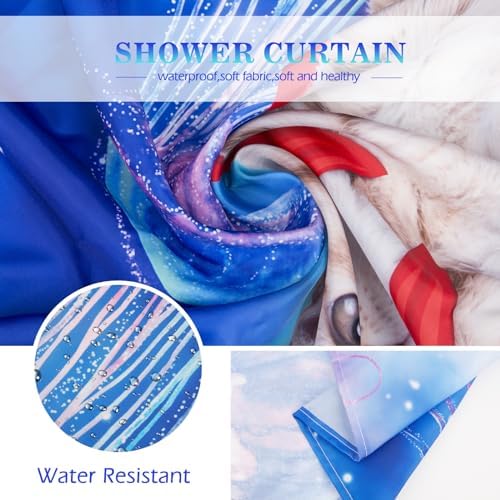 Aimego Stall Small Shower Curtain - Funny Cute Cat Riding Whale on Fantasy Space Galaxy Jellyfish Narrow Half Fabric Cloth Shower Curtain Set for Kids Bathroom Decor Bath Curtain, 36"x72"