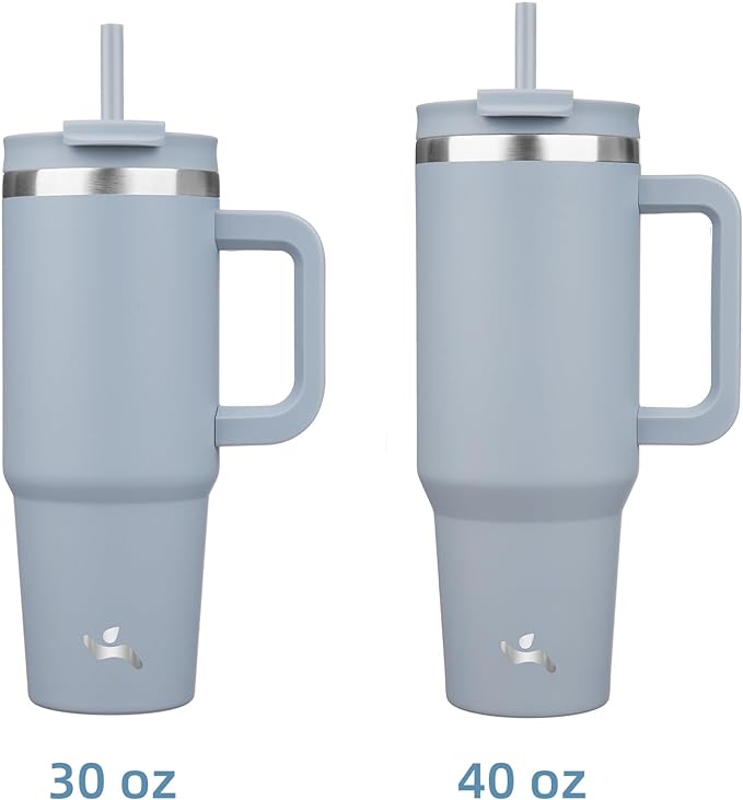 Konokyo 30 oz Tumbler with Handle and 2 Straws,2 in 1 Lid Insulated Water Bottle Stainless Steel Travel Coffee Mug,Lavender