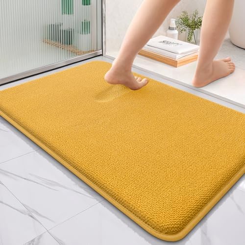 OLANLY Memory Foam Bathroom Rugs 36x24, Absorbent Bath Mat, Golden Yellow
