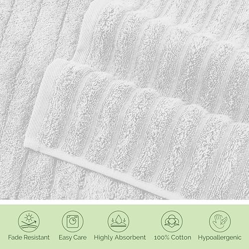 Elegant Comfort Luxury 100% Turkish Cotton Corduroy Ribbed 4 Pack Hand Towel Set 16 x 28 Inch - Absorbent, Super Soft, Quick Dry, Premium Towels for Bathroom, Gym, Spa and Hotel Use, White