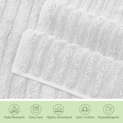 Elegant Comfort Luxury 100% Turkish Cotton Corduroy Ribbed 4 Pack Hand Towel Set 16 x 28 Inch - Absorbent, Super Soft, Quick Dry, Premium Towels for Bathroom, Gym, Spa and Hotel Use, White