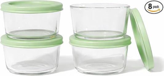 8-Piece Glass Food Storage Containers Set (4 Containers + 4 BPA-Free Lids) | 1-Cup, Leakproof | Microwave, Freezer, Oven & Dishwasher Safe | Ideal for Meal Prep & Pantry Organization, Pistachio