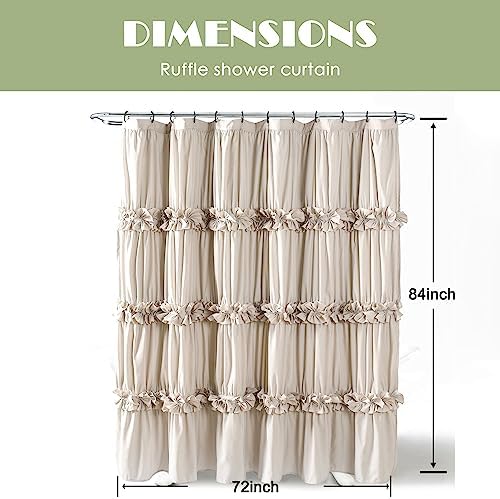 Homechoice Decor Camel Ruffle Shower Curtain, Vintage Handcrafted Bow Tie Bath Curtain for Master Bathroom, Ruched Microfiber Bathroom Curtain with 12 Buttonholes, 72" W x 84" H (LQ-10)