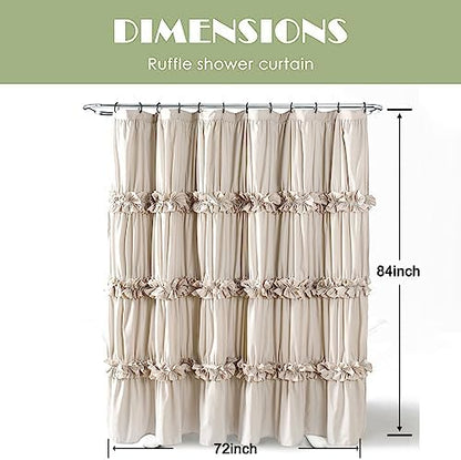 Homechoice Decor Camel Ruffle Shower Curtain, Vintage Handcrafted Bow Tie Bath Curtain for Master Bathroom, Ruched Microfiber Bathroom Curtain with 12 Buttonholes, 72" W x 84" H (LQ-10)