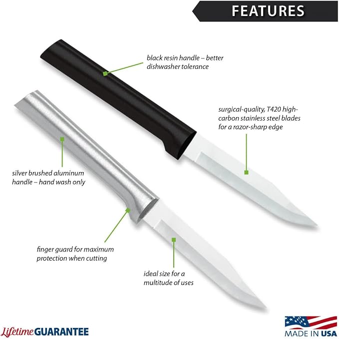 Rada Cutlery Regular Paring Knife (R101), 3.25" Stainless Steel Blade, Silver Handle