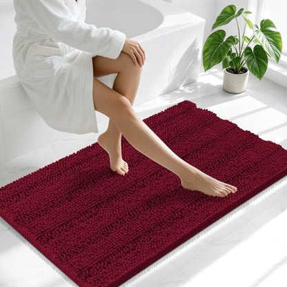 Smiry Thick Chenille Bathroom Runner Rugs 47x17, Soft Bath Mat, Burgundy