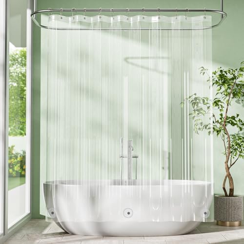 Amazer Long Shower Curtain Liner with Magnets, 72 x 78 Plastic Clear Shower Liner PEVA Waterproof Medium Weight Inside Shower Curtains Liner for Bathroom with Rustproof Grommets