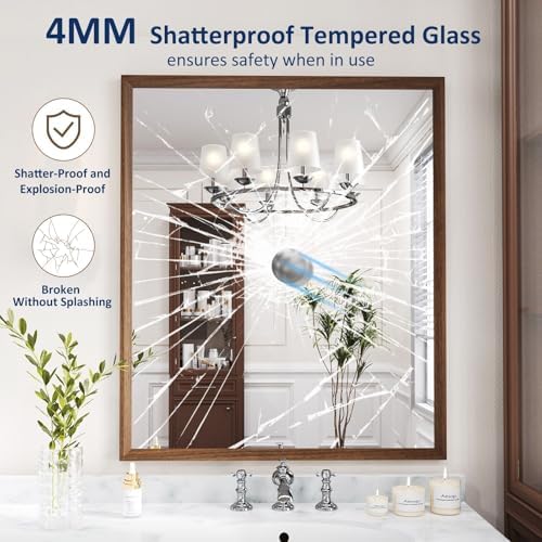 WEER Walnut Bathroom Vanity Mirror 36X30 Inch
