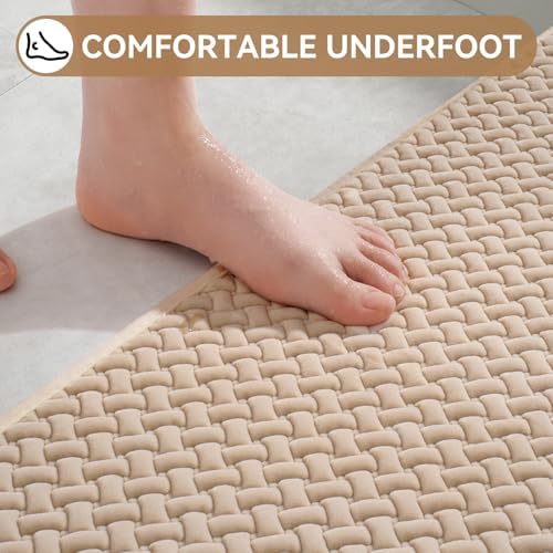 YDKGL Bathroom Rugs Non Slip, Foam Weave Texture Bath Mat, Brown 16x24