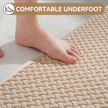 YDKGL Bathroom Rugs Non Slip, Foam Weave Texture Bath Mat, Brown 16x24