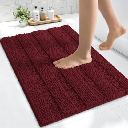 Smiry Thick Small Chenille Bathroom Rugs 24x16, Bath Mat, Andorra Red-Brown