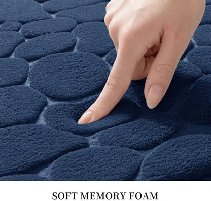 YIHOUSE Memory Foam Runner Rug, Cobblestone Bathroom Runner Rugs Super Water Absorbent Bath Mats for Bathroom Machine Washable Bath Rugs for Hallway Bedroom Laundry Room(26 x 50,Dark Blue)