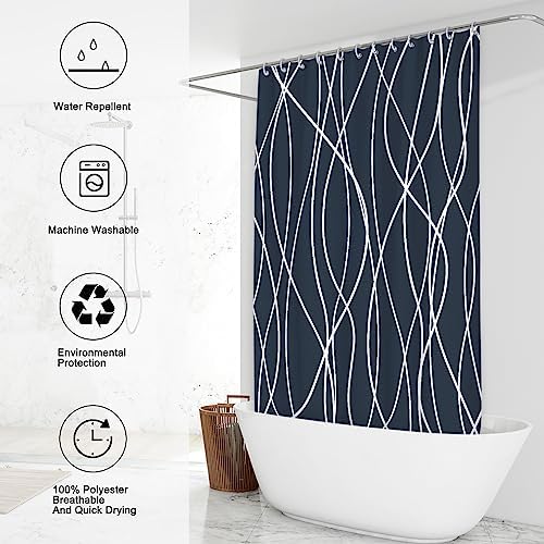 Striped Shower Curtain for Bathroom, Aegean Blue, 72" W x 72" L