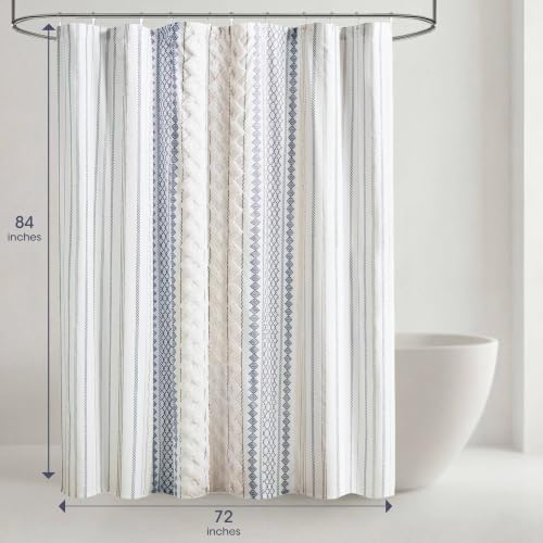 INK+IVY Extra Long Cotton Shower Curtain for Bathroom, White/Navy, 72 x 84