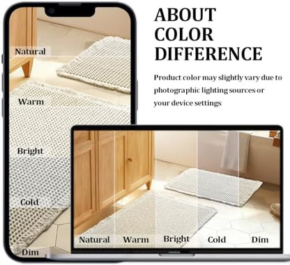 JIUZHEN Set of 2 Waffle Bathroom Rugs Boho Bath Mats 16"x24"+24"x36" Ivory