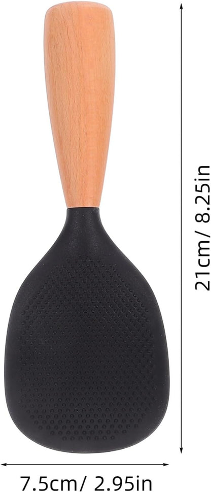 MAGICLULU Silicone Wooden Rice Paddle Kitchen Utensils Cooking Ladle Handle (Black)