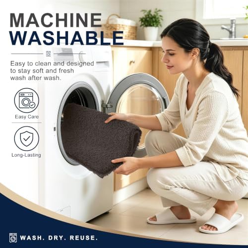 OLANLY Microfiber Soft Bathroom Toilet Rugs U-Shaped, 24x20, Dark Brown