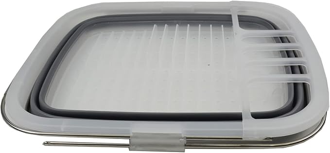 SAMMART 8L (2.11Gallons) Expandable Collapsible Plastic Dish Drainer - Foldable Drying Rack - Portable Dinnerware Organizer - Space Saving Storage Tray for Kitchen, Camping (Transparent/Grey, 1)