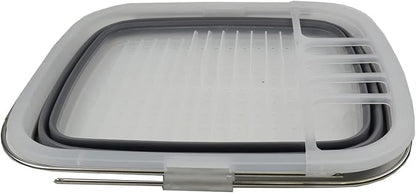SAMMART 8L (2.11Gallons) Expandable Collapsible Plastic Dish Drainer - Foldable Drying Rack - Portable Dinnerware Organizer - Space Saving Storage Tray for Kitchen, Camping (Transparent/Grey, 1)
