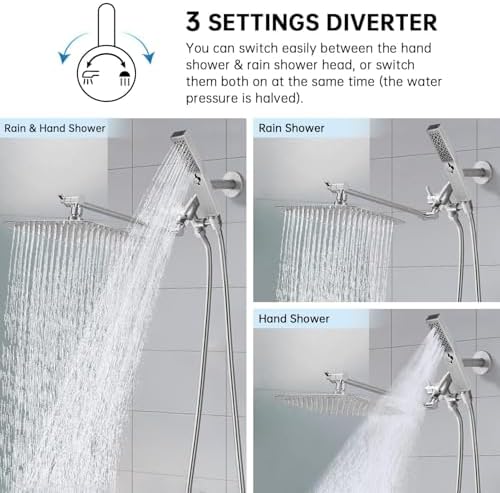 G-Promise All Metal 12" Rain Shower Head with Handheld for Bathroom Upgrade
