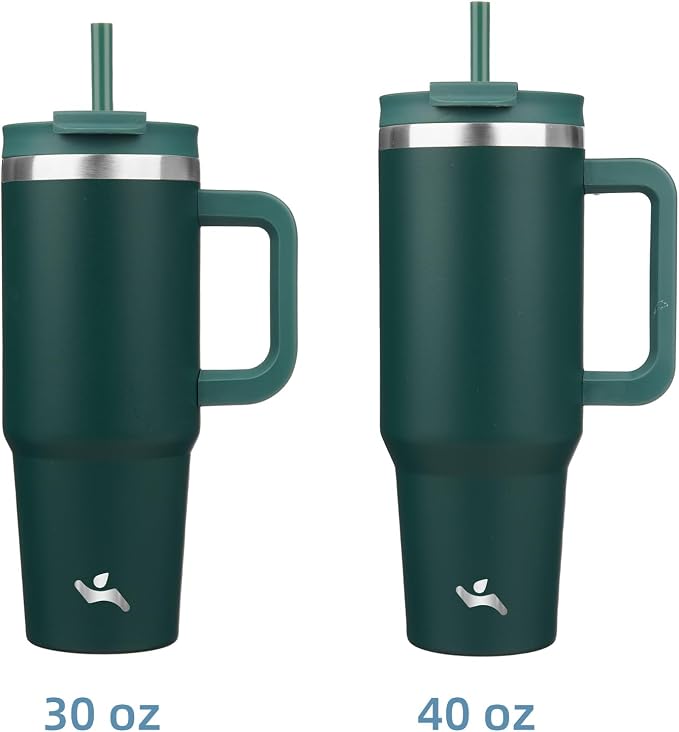 Konokyo 30 oz Tumbler with Handle and 2 Straws,2 in 1 Lid Insulated Water Bottle Stainless Steel Travel Coffee Mug,Dark Green