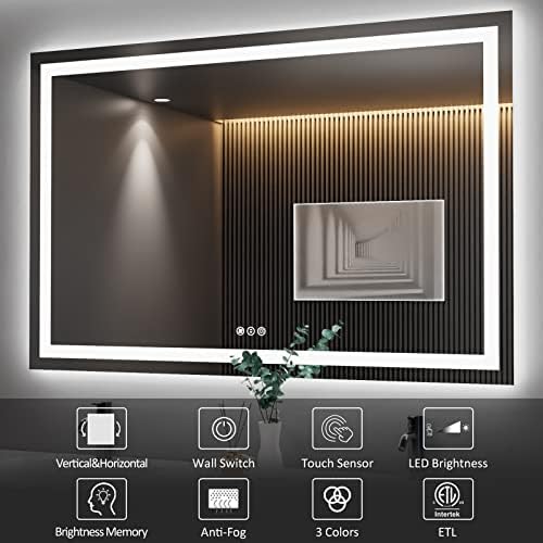 Amorho LED Bathroom Mirror 55"X40" with Front Light and Backlit