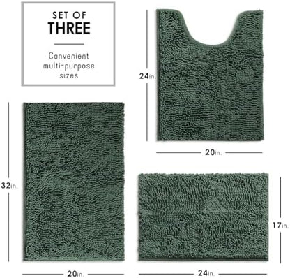 Hearth & Harbor Bathroom Rugs, Chenille Bath Mat - Machine Washable Bath Mats for Bathroom Non-Slip Backing Rubber, Quick Dry Mat - Hunter Green Bath Rug, 17x24-20x32-20x24
