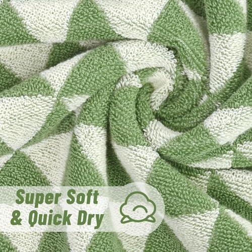 Green Hand Towels for Kitchen & Bathroom (Geometric Triangle), 2 Pack