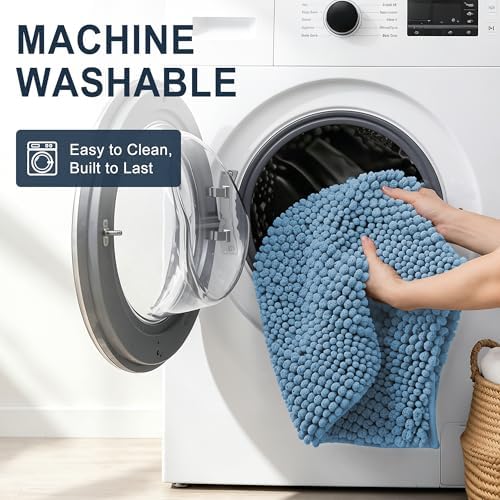 Smiry Thick Chenille Bathroom Runner Rugs 59x20, Soft Bath Mat, Airy Blue