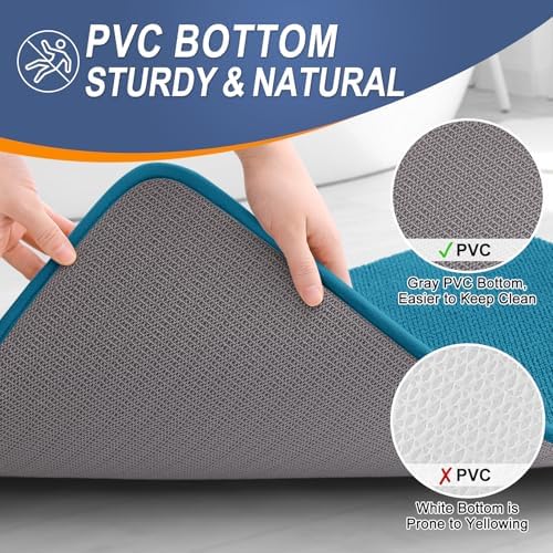 OLANLY Memory Foam Bathroom Runner Rugs 44x24, Long Bath Mats, Peacock Blue