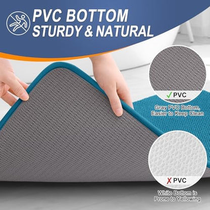 OLANLY Memory Foam Bathroom Runner Rugs 44x24, Long Bath Mats, Peacock Blue