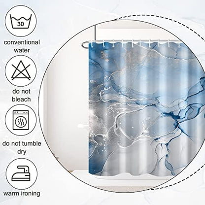 AWERT Blue Marble Shower Curtain for Bathroom Modern Blue White Marble Ink Shower Curtain with Hooks Washable Bathroom Accessories Bathtub Decor 60x72inch