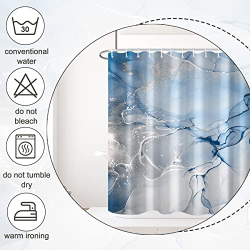 AWERT Blue Marble Shower Curtain for Bathroom Modern Blue White Marble Ink Shower Curtain with Hooks Washable Bathroom Accessories Bathtub Decor 72x78inch