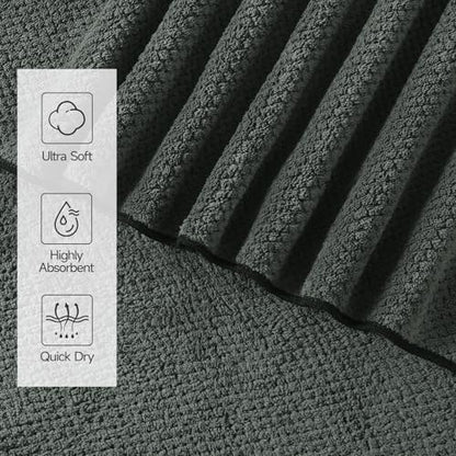 REDKISS 4 Pack Premium Bath Towels, Plush Coral Fleece Towels for Bathroom, Extra Large Bath Towels Set of 4 (35 x 70 in), Super Soft Highly Absorbent Shower Towels for Spa, Gym, Travel, Dark Gray