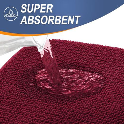 OLANLY Memory Foam Bathroom Runner Rugs 70x24, Absorbent Long Mat, Burgundy