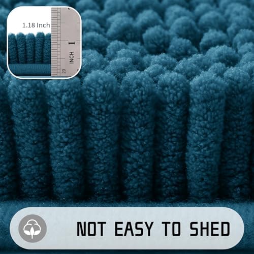 Yimobra Washable Bathroom Rugs, Super Soft & Absorbent Chenille Bath Mat for Floor & Carpet, Quick Dry Non Slip Bath Mat for Tub Shower, 24" x 17",Peacock Blue