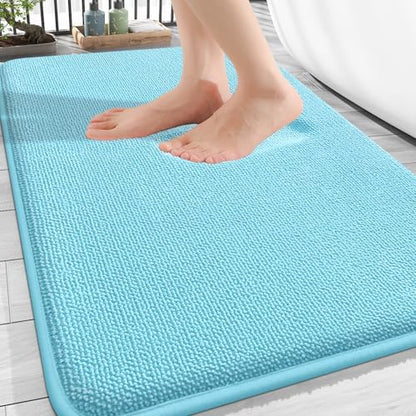 OLANLY Thick Memory Foam Bathroom Rugs 30x20, Absorbent Bath Mat, Sky Blue
