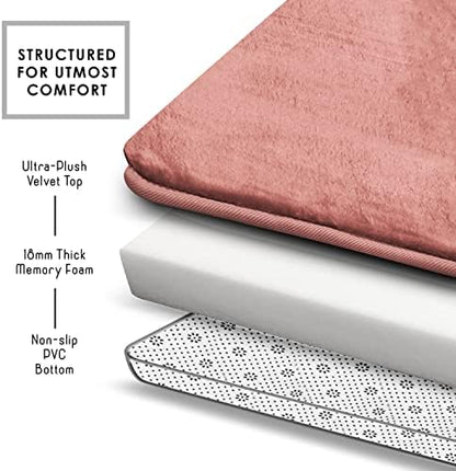 Clara Clark Bathroom Rugs, Velvet Memory Foam Bath Mat, Non-Slip, Machine Washable Bath Rugs - Dries Quickly, Ultra Soft Plush Bath Mats for Bathroom, 17 x 24, Misty Rose