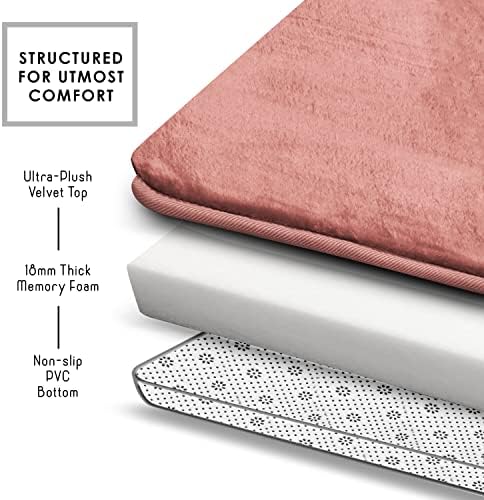 Clara Clark Bathroom Rugs, Velvet Memory Foam Bath Mat, Non-Slip, Machine Washable Bath Rugs - Dries Quickly, Ultra Soft Plush Bath Mats for Bathroom, 20 x 24, Misty Rose