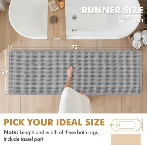 MIULEE Set of 2 Waffle Bathroom Runner Rugs Light Grey 2'x6'(24"x72")