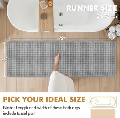 MIULEE Set of 2 Waffle Bathroom Runner Rugs Light Grey 2'x6'(24"x72")