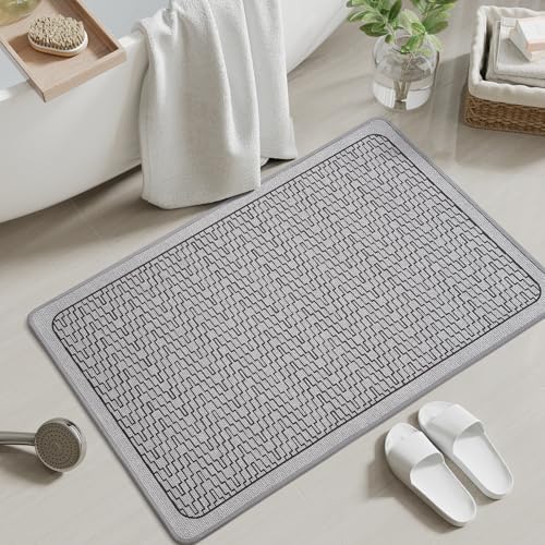 YDKGL Bath Mats for Bathroom, Non Slip Thin Bathroom Rugs, Grey 20x31